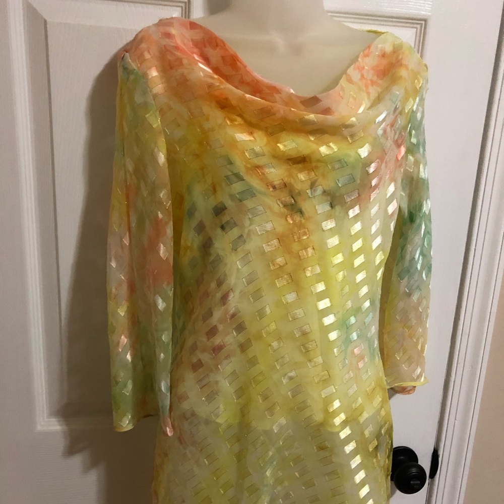Rainbow Sherbet Cowl Neck Asymmetrical Tunic